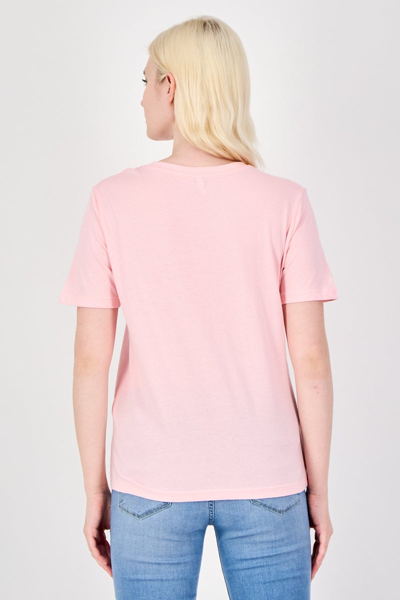 ONLY Women Crew Neck Short Sleeve Graphic Print T-Shirt, Pink - Image 3
