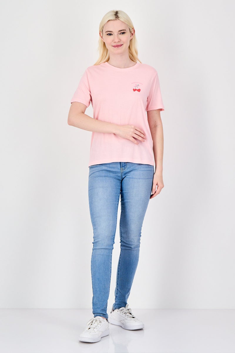 ONLY Women Crew Neck Short Sleeve Graphic Print T-Shirt, Pink - Image 4
