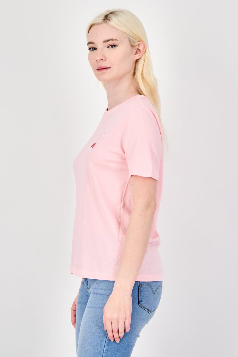 ONLY Women Crew Neck Short Sleeve Graphic Print T-Shirt, Pink - Image 2