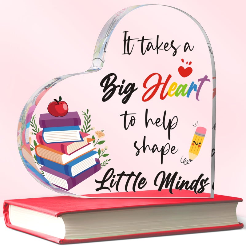 Yookeer Teacher Appreciation Gift for Women Thank You Teacher Retirement Graduation Gifts First Day of School Thank You Paperweight Acrylic Keepsake for Office ClassroomBig Heart4 Inch