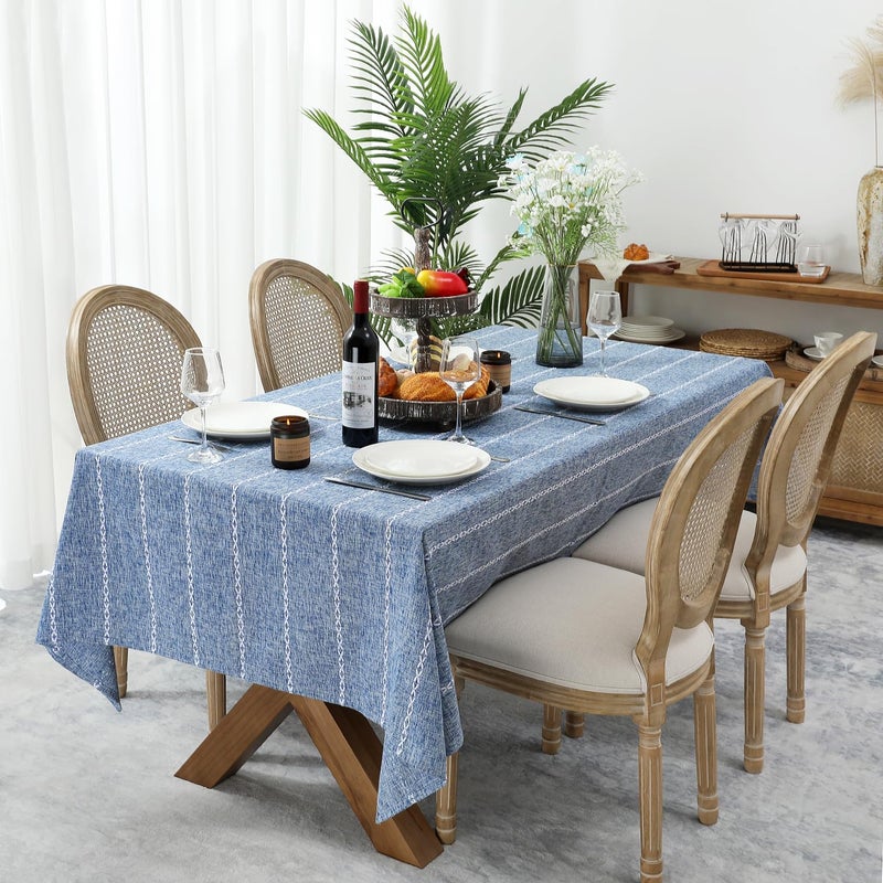 Chassic 60 x 84 inches Farmhouse Style Linen tablecloths, Wrinkle Resistant Washable Dining Room Table Cloths for Rectangle Tables - Blue - Image 1
