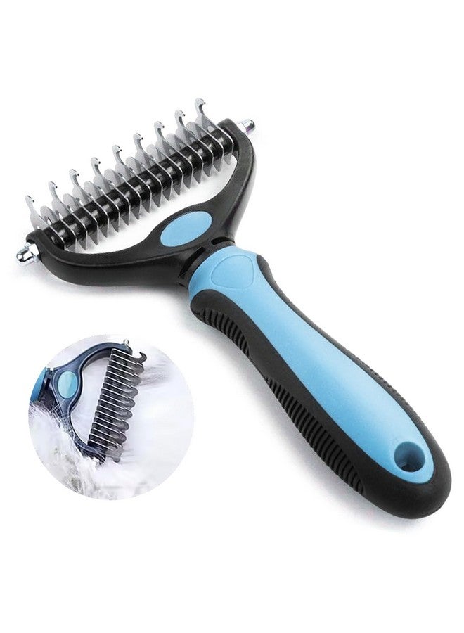 فرشاة عامة للقطط والكلاب لإزالة الشعر المتساقط، فرشاة للعناية بالحيوانات الأليفة، فرشاة إزالة التشابك، أداة إزالة تساقط الشعر للكلاب والحيوانات الأليفة ذات الشعر الطويل المتشابك، الكلاب والقطط - مشط إزالة التشابك آمن وفعال، كبير، أزرق - Image 1