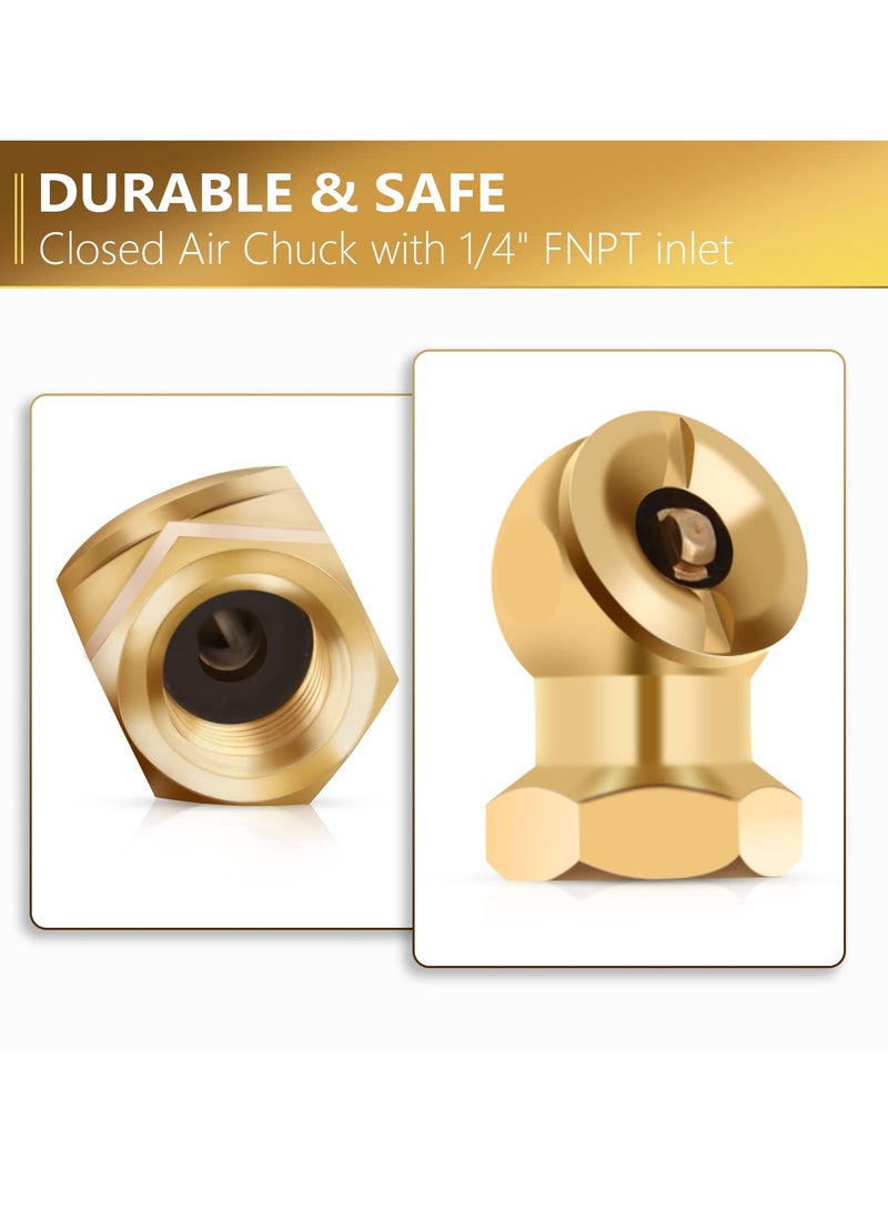 KASTWAVE 2 Pack Ball Foot Air Chuck with Clip, 1/4'' FNPT Closed Flow Air Chuck Made of Brass for Inflator Gauge Compressor Accessories, with Tape for Inflator Gauge Compressor Accessories - Image 2