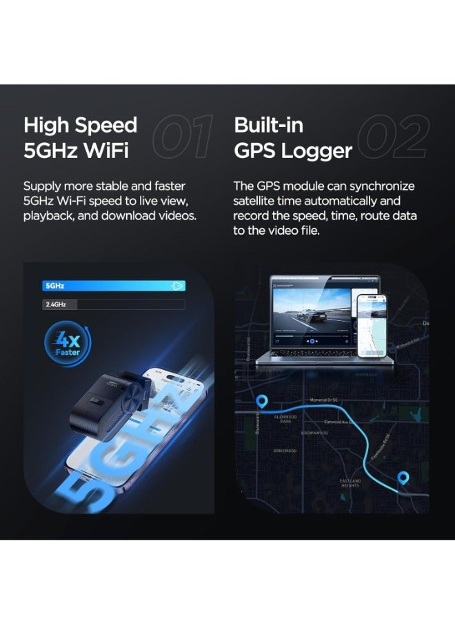 Viofo VIOFO VS1 Mini Dash Cam, 1440P/2K HDR Dashcam, STARVIS 2 Sensor, Free 32GB SD Card, 5GHz Wi-Fi Voice Control Car Dash Camera with GPS, Night Vision 2.0, 24H Parking Mode, Support 512GB Max  - Image 3