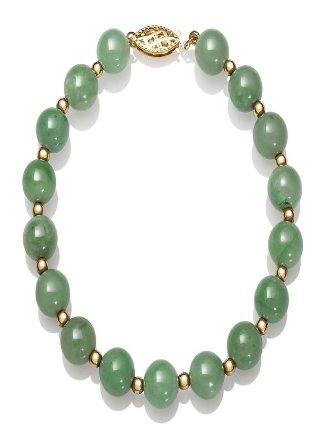 Belacqua Natural Green Jade Bead Bracelet in 14K Yellow Gold, Round 8mm, Length - 7.5 Inches, Fishhook Clasp, Jewelry for Women, Gift Box Included - Image 1