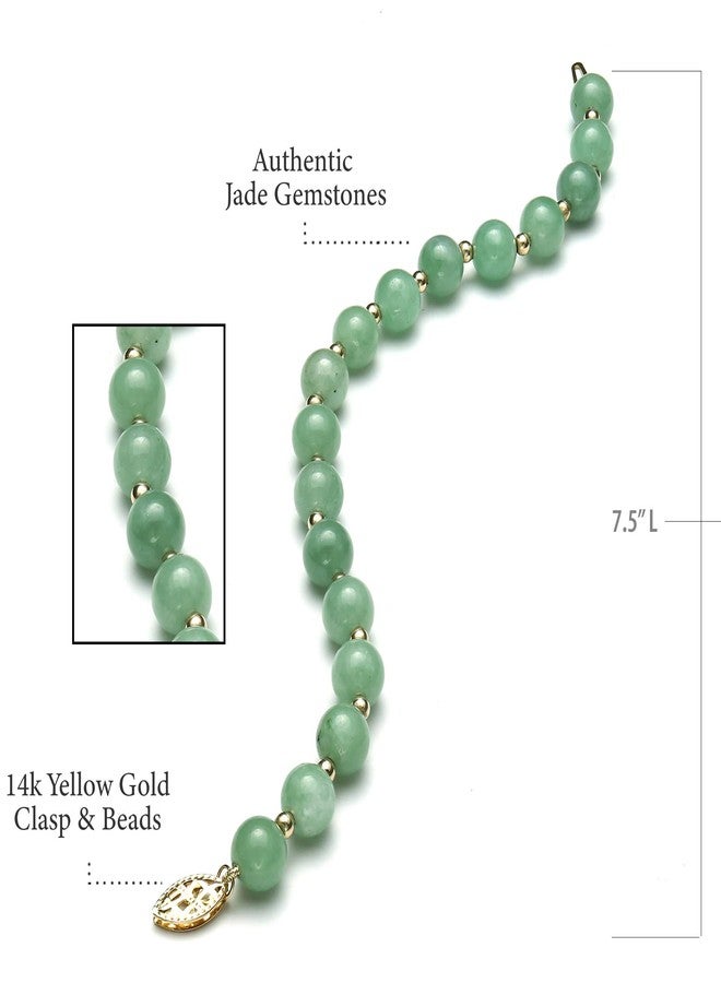Belacqua Natural Green Jade Bead Bracelet in 14K Yellow Gold, Round 8mm, Length - 7.5 Inches, Fishhook Clasp, Jewelry for Women, Gift Box Included - Image 3