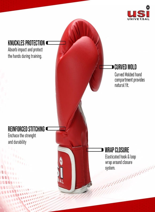 USI UNIVERSAL 612 Reliance Boxing Gloves, Punching Bag Gloves for Boxing, Kickboxing, Muay Thai, MMA, Durable Pu Material, Elasticated Hook & Loop Wrist Closure, Foam Padding (Size 12oz, Red) - Image 2