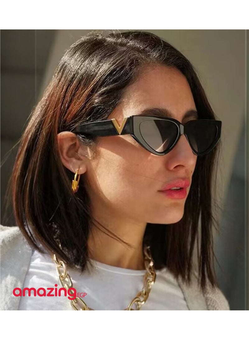 amazing.EGP Women's Sunglasses with Metal V Logo, Black Frames, Geometric Lenses, 54mm  - Image 4