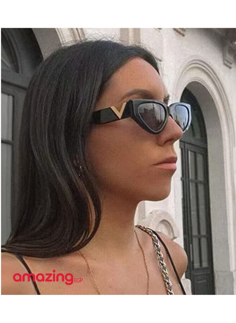 amazing.EGP Women's Sunglasses with Metal V Logo, Black Frames, Geometric Lenses, 54mm  - Image 5