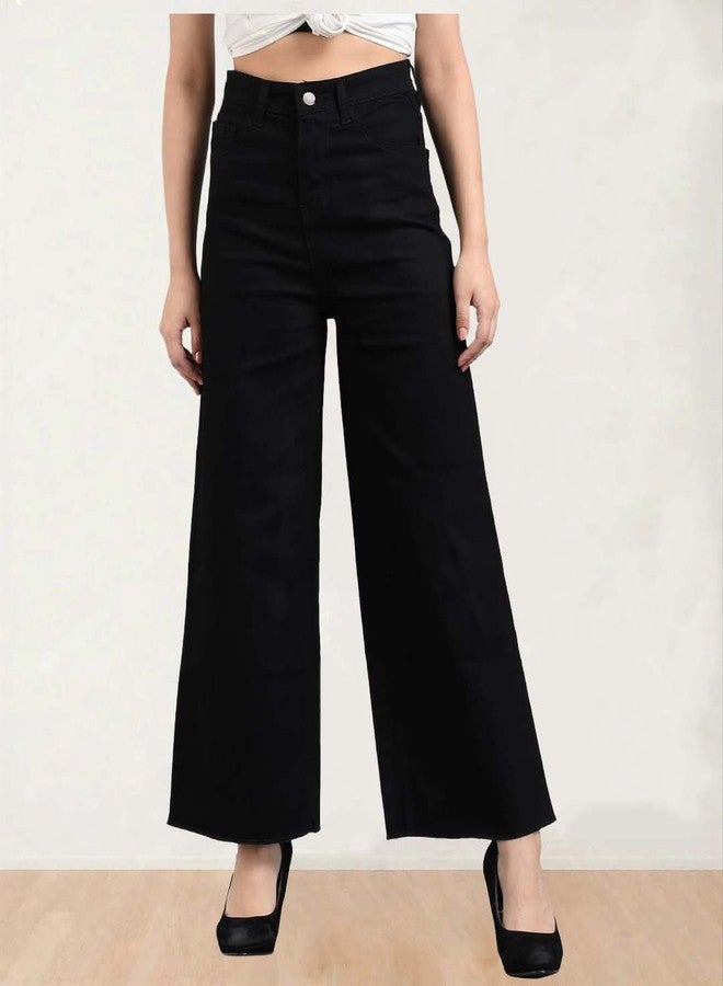 KOTTY Womens High Rise Cotton Lycra Clean Look Regular Length Flared Denim Jeans Black - Image 3