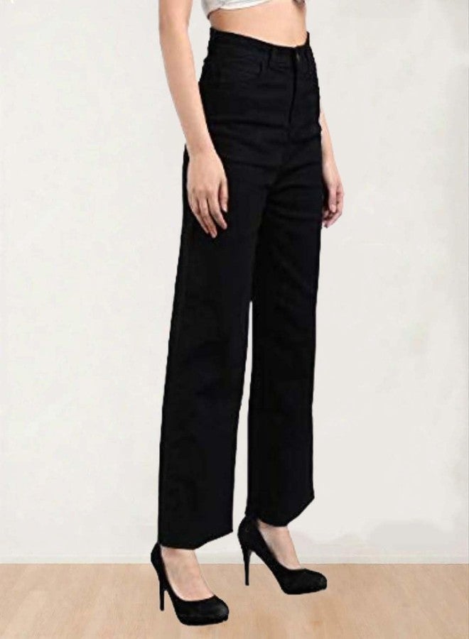 KOTTY Womens High Rise Cotton Lycra Clean Look Regular Length Flared Denim Jeans Black - Image 5