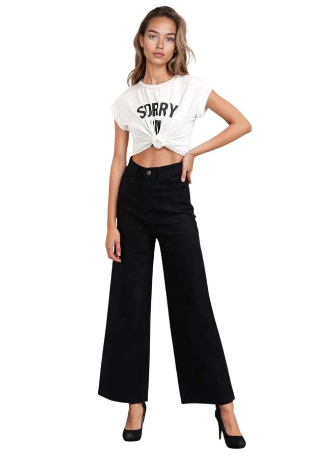KOTTY Womens High Rise Cotton Lycra Clean Look Regular Length Flared Denim Jeans Black - Image 1