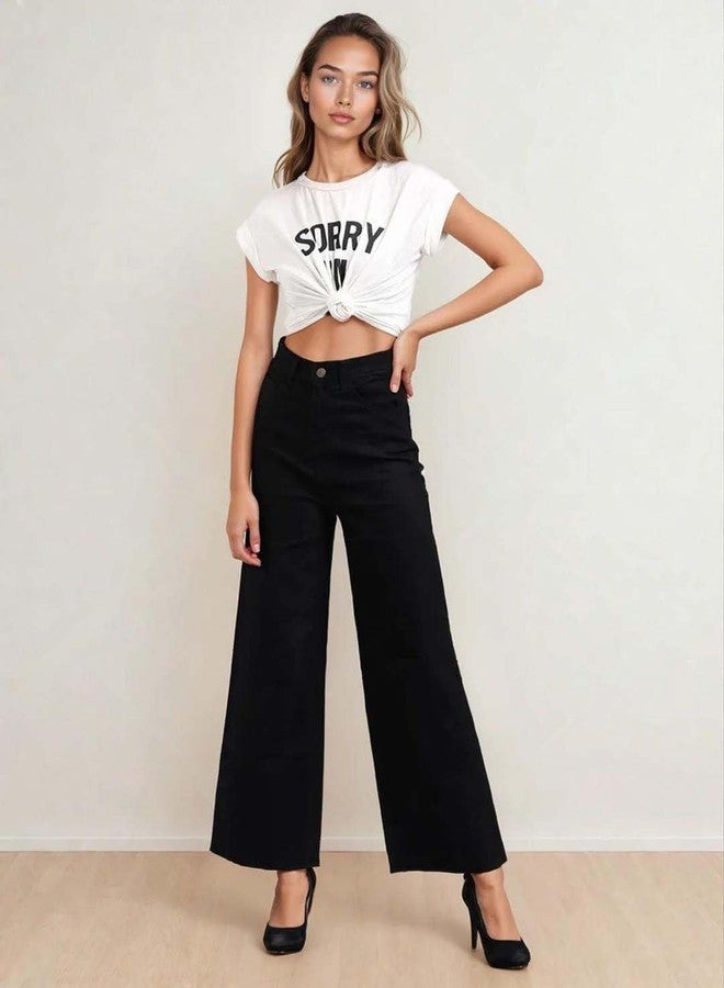 KOTTY Womens High Rise Cotton Lycra Clean Look Regular Length Flared Denim Jeans Black - Image 2
