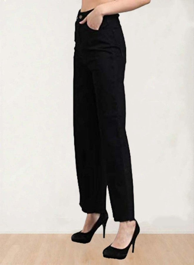 KOTTY Womens High Rise Cotton Lycra Clean Look Regular Length Flared Denim Jeans Black - Image 4