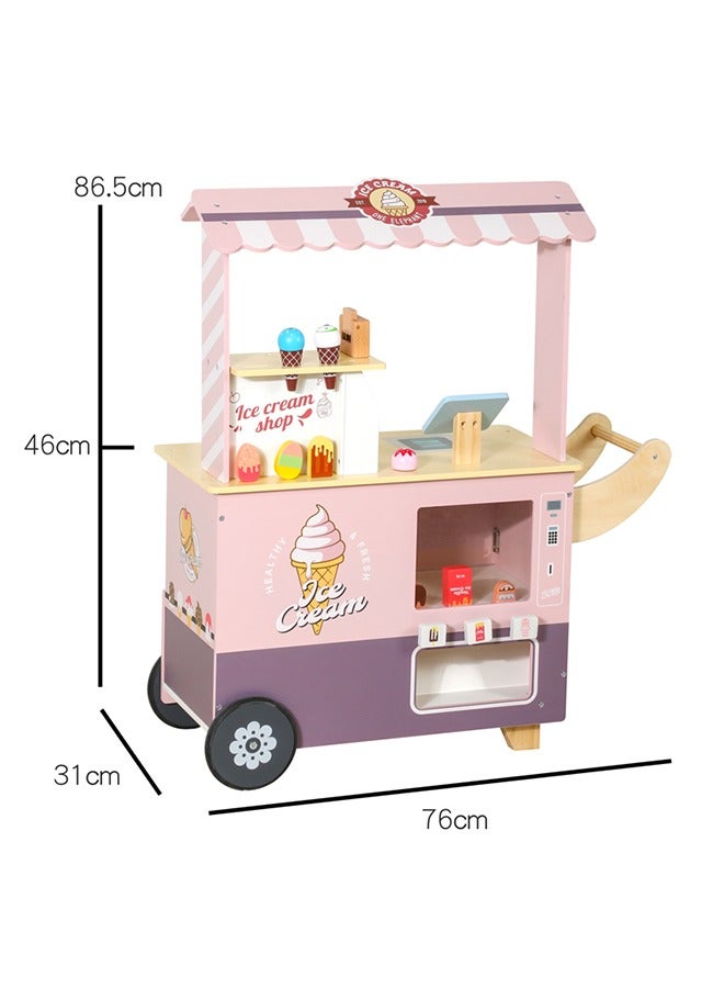 JSAITOYS Dream Pink Wooden Mobile Ice Cream Truck Open The Sweet Sales Experience - Image 4