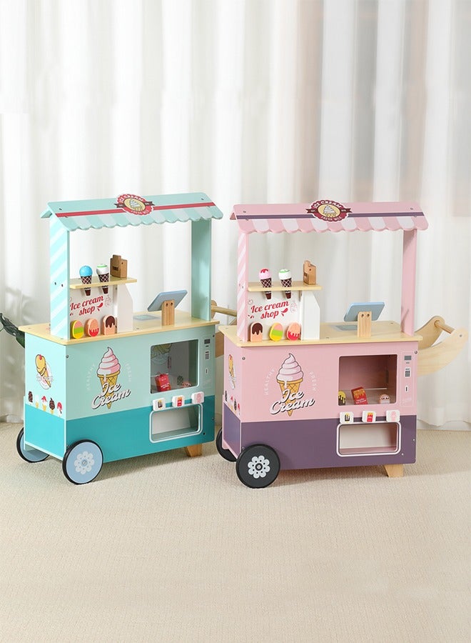 JSAITOYS Dream Pink Wooden Mobile Ice Cream Truck Open The Sweet Sales Experience - Image 3