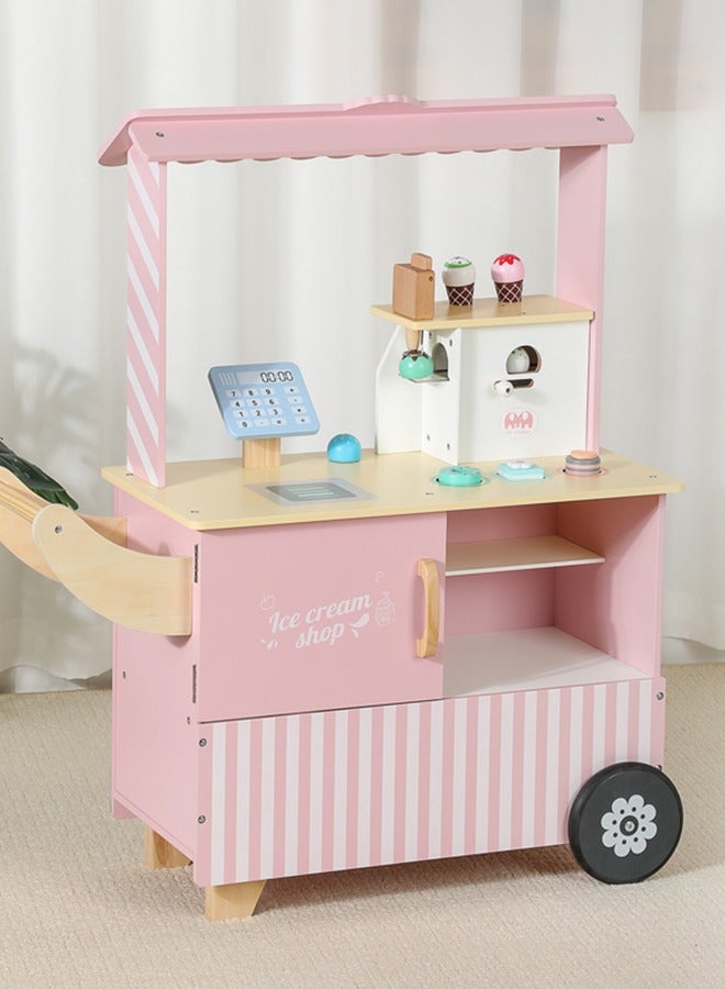 JSAITOYS Dream Pink Wooden Mobile Ice Cream Truck Open The Sweet Sales Experience - Image 2