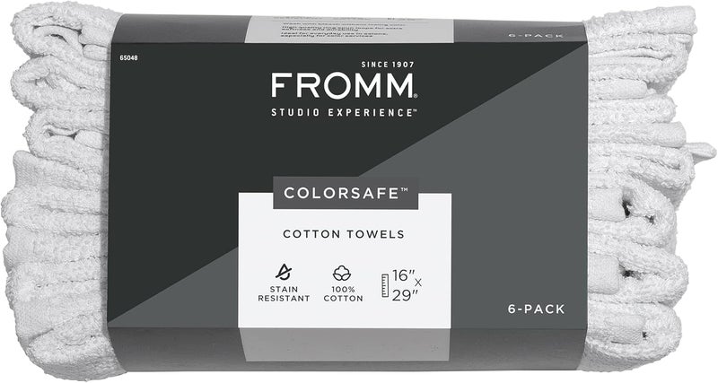 ColorSafe 100 Cotton Bleach Proof Salon Hair Towels for Hairstylists Barbers Spa Gym in White 16 by 29 6 Count Absorbent Stain Resistant Towels for Drying Curly Long Wavy Hair