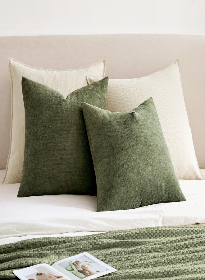 MIULEE Olive Green Couch Pillow Covers 18x18 Inch, Set of 2 Soft Chenille Decorative Square Throw Pillow Covers Farmhouse for Sofa Living Room Bed - Image 4