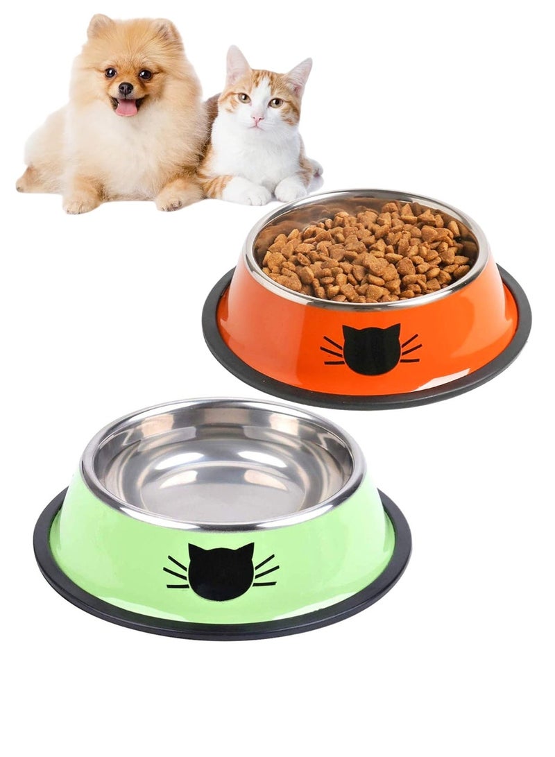 Homify 2Pcs Stainless Steel Cat/Dog Bowl Set, Non-Slip Cat Food Bowl with Rubber Base, Kitten/Rabbit/Puppy Dish, Pets Feeder Bowl and Water Bowl - Image 1