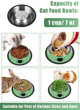 2Pcs Cat Bowls, Stainless Steel Pet Feeding Bowls, Non-Slip Kitten Bowls with Rubber Base, Pets Food Bowl and Water Bowl - view 2