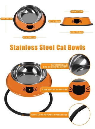 2Pcs Cat Bowls, Stainless Steel Pet Feeding Bowls, Non-Slip Kitten Bowls with Rubber Base, Pets Food Bowl and Water Bowl - view 5