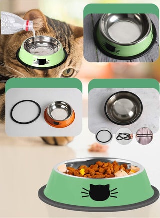 2Pcs Cat Bowls, Stainless Steel Pet Feeding Bowls, Non-Slip Kitten Bowls with Rubber Base, Pets Food Bowl and Water Bowl - view 4
