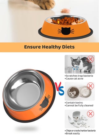 2Pcs Cat Bowls, Stainless Steel Pet Feeding Bowls, Non-Slip Kitten Bowls with Rubber Base, Pets Food Bowl and Water Bowl - view 3
