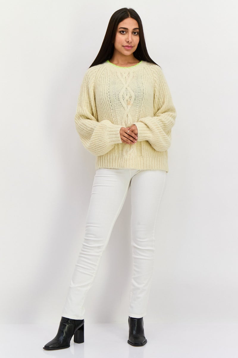 Levi's Women Crew Neck Knitted Sweater, Beige - Image 3