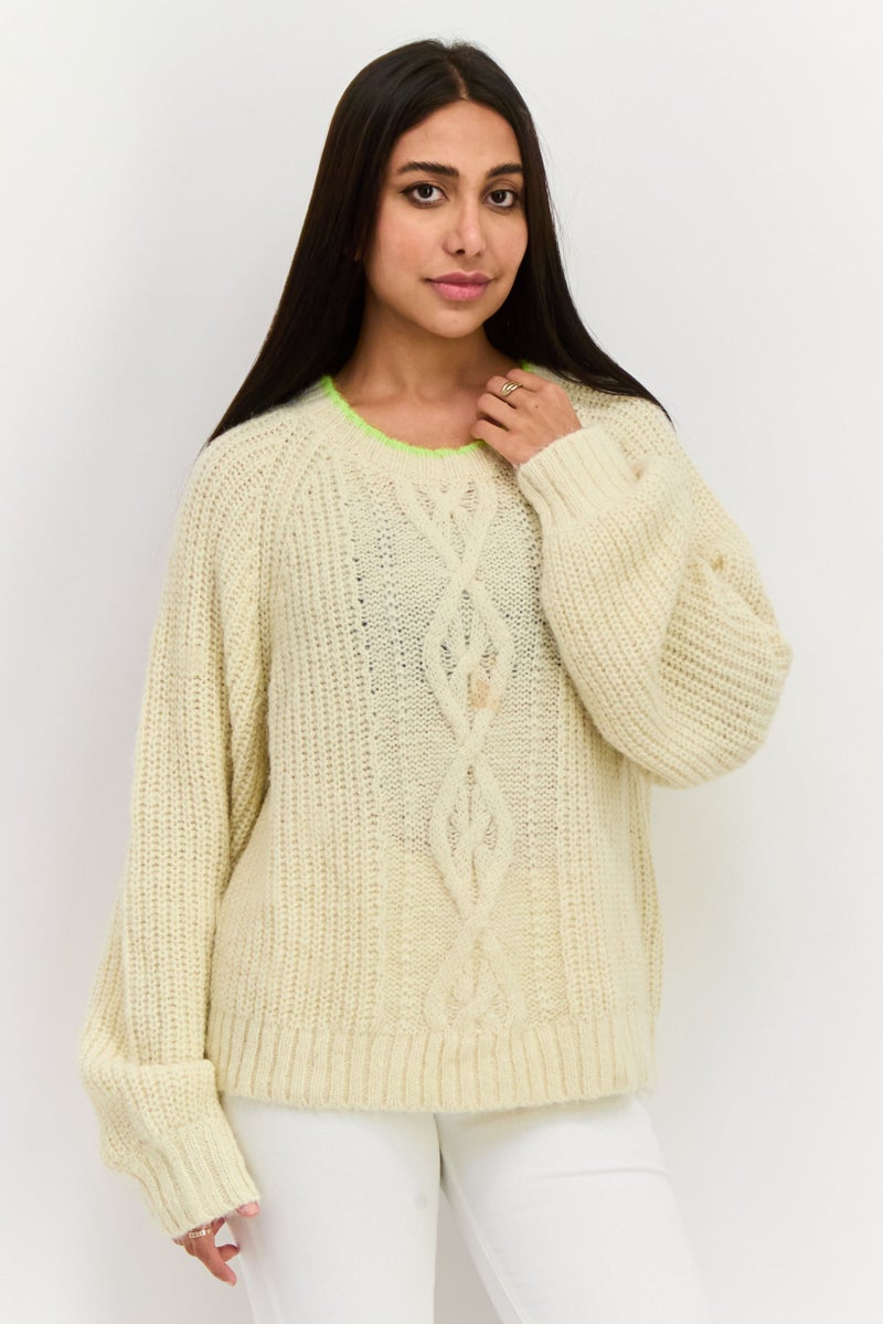 Levi's Women Crew Neck Knitted Sweater, Beige - Image 1