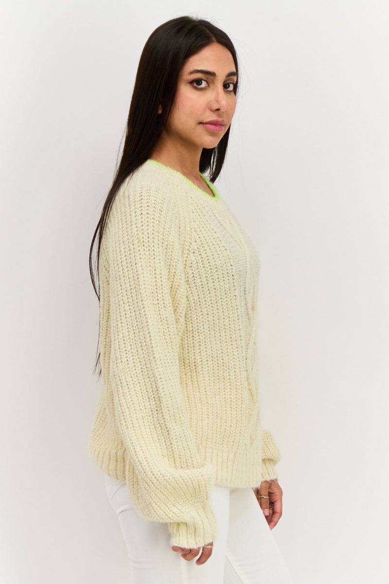 Levi's Women Crew Neck Knitted Sweater, Beige - Image 2