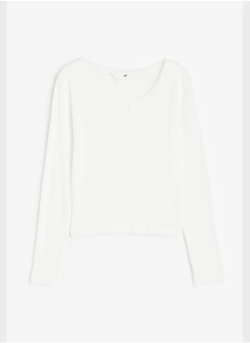 H&M Youth Essential Lace Trimmed Pointelle Jersey Top