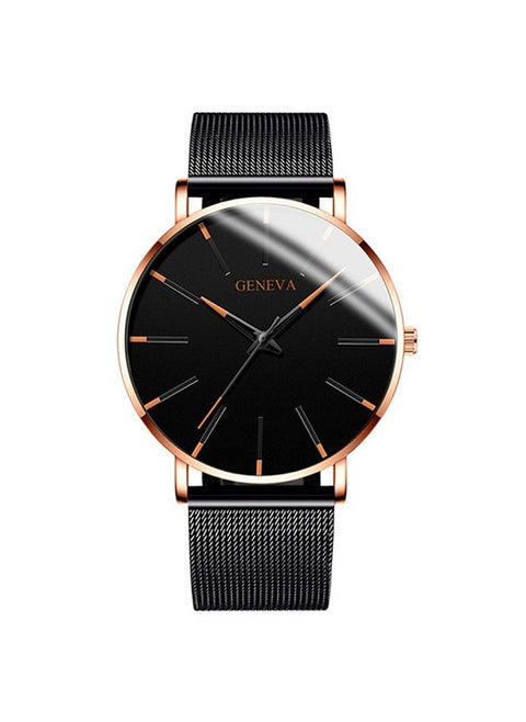 Quartz men's watch with mesh strap (rose gold needle, rose gold shell and black mesh strap)