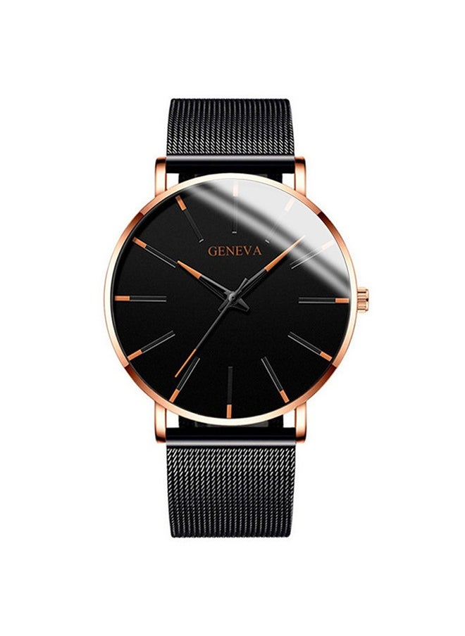 Geneva - Quartz men's watch with mesh strap (rose gold needle, rose gold shell and black mesh strap) - Image 1
