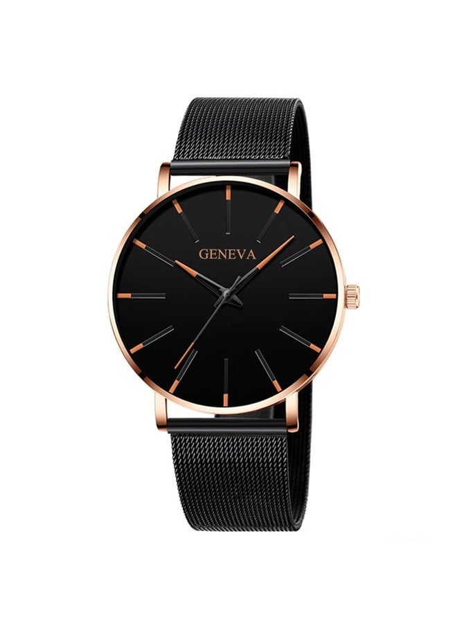 Geneva - Quartz men's watch with mesh strap (rose gold needle, rose gold shell and black mesh strap) - Image 1