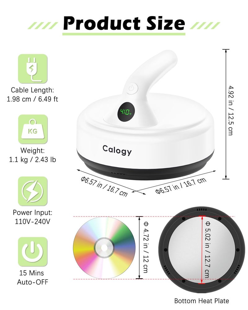 Calogy Mini Heat Press, Small Round Heat Press Machine 5" Diameter, Portable Iron 4 Levels Temp Max 410â„‰ for Heating Transfer Sublimation Crafts, DIY Coaster, Bag, Pillow, Ceramic (Ivory White) - Image 2