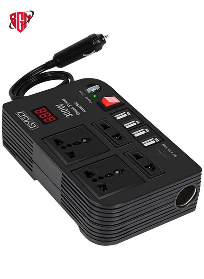 BYGD 300W Car Power Inverter DC 12V/24V to 220V AC with 4 USB Ports Fast Charging with 2 Universal Sockets with Multifunctional LED Display Photovoltaic Inverter  - Image 1