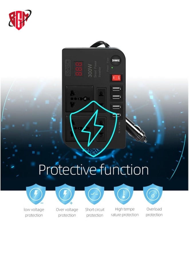 BYGD 300W Car Power Inverter DC 12V/24V to 220V AC with 4 USB Ports Fast Charging with 2 Universal Sockets with Multifunctional LED Display Photovoltaic Inverter  - Image 5