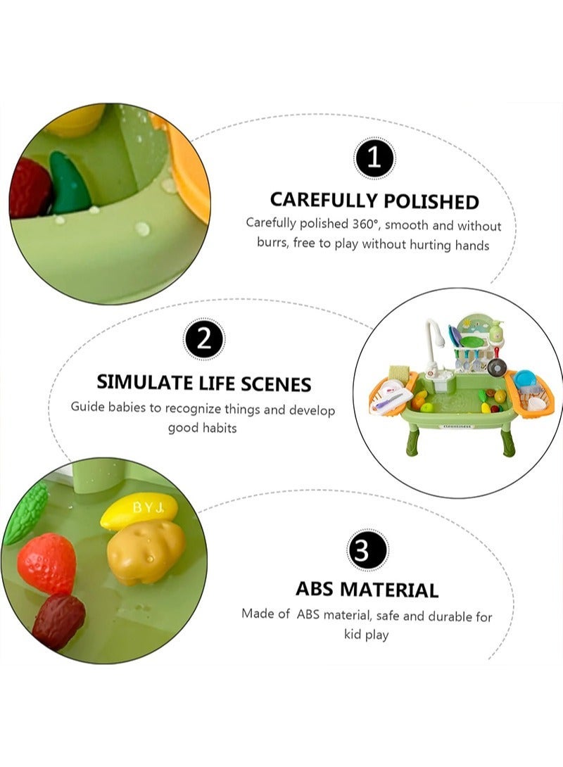 Yoawllty 34Pcs Kids Kitchen Sink Toy, Electric Dishwasher Toy with Running Water, Kitchen Toys with Automatic Water Cycle System, Kitchen Fruits and Vegetables Set for Kids(Green) - Image 5