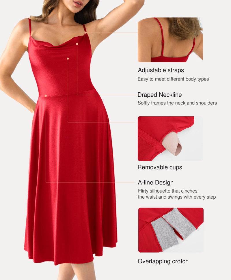 Popilush Corset Tea Party Dresses for Woman All in One Shapewear Tummy Control Spaghetti Strap A-Line Midi Evening Dress for Semi Formal Red - Image 4