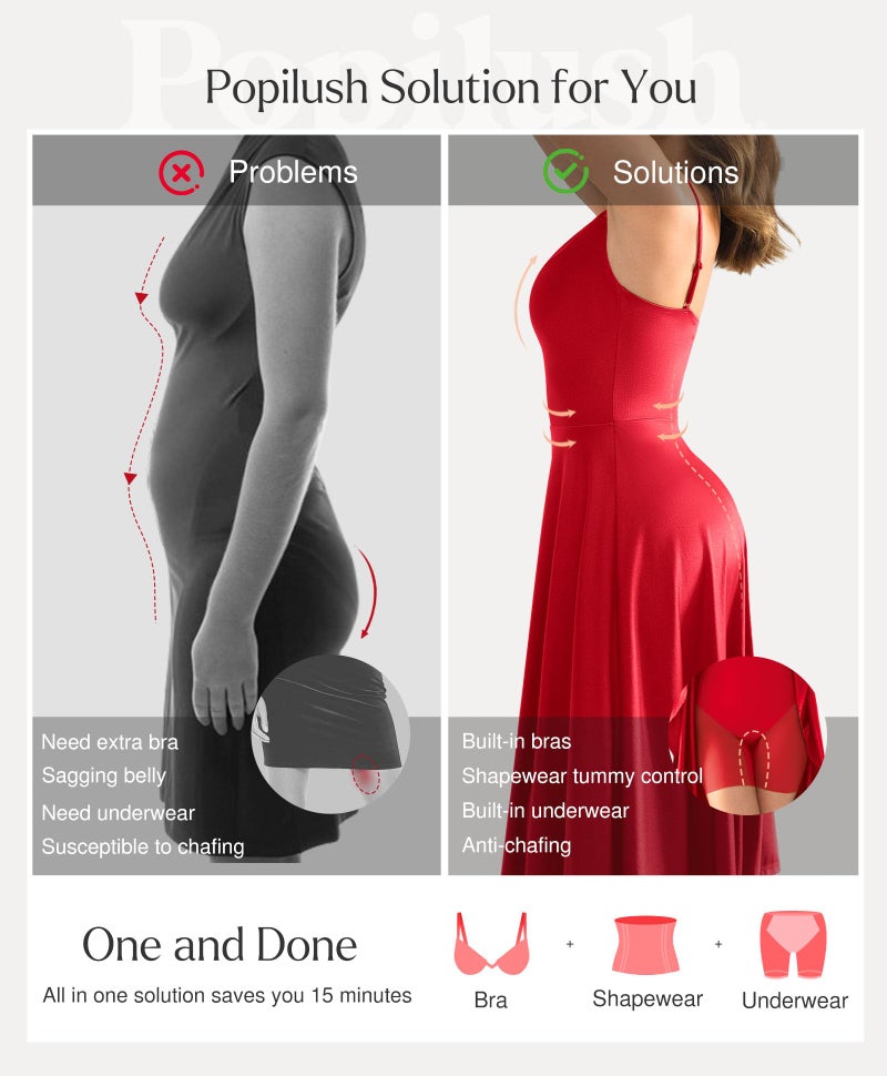 Popilush Corset Tea Party Dresses for Woman All in One Shapewear Tummy Control Spaghetti Strap A-Line Midi Evening Dress for Semi Formal Red - Image 3