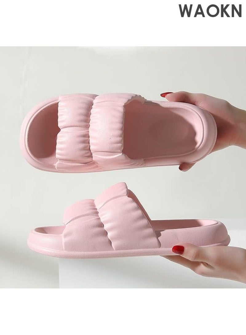 دبليو أيه أو كي أن أحذية منزلية نسائية ذات منصة سميكة، شبشب صيفي للشاطئ، نعل ناعم من مادة إي في إيه، مسطح، غير قابل للانزلاق، صندل ناعم للاستحمام، مفتوح من الأمام، حمام سباحة، صالة ألعاب رياضية، صنادل منزلية للاستخدام الداخلي والخارجي، حمام داخلي، منزل، أحذية غير قابلة للانزلاق (اللون: وردي، المقاس: 38-39، الطول الداخلي: 245 مم) - Image 1