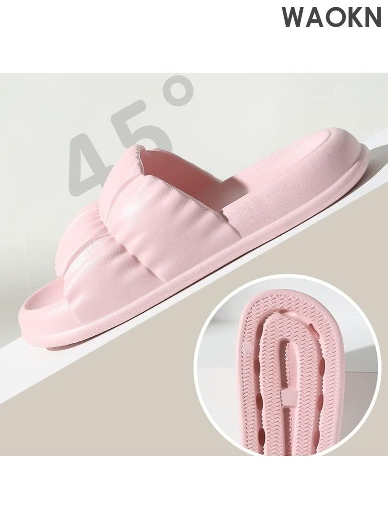 دبليو أيه أو كي أن أحذية منزلية نسائية ذات منصة سميكة، شبشب صيفي للشاطئ، نعل ناعم من مادة إي في إيه، مسطح، غير قابل للانزلاق، صندل ناعم للاستحمام، مفتوح من الأمام، حمام سباحة، صالة ألعاب رياضية، صنادل منزلية للاستخدام الداخلي والخارجي، حمام داخلي، منزل، أحذية غير قابلة للانزلاق (اللون: وردي، المقاس: 38-39، الطول الداخلي: 245 مم) - Image 3