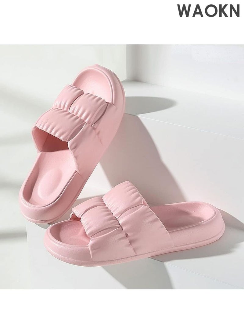 دبليو أيه أو كي أن أحذية منزلية نسائية ذات منصة سميكة، شبشب صيفي للشاطئ، نعل ناعم من مادة إي في إيه، مسطح، غير قابل للانزلاق، صندل ناعم للاستحمام، مفتوح من الأمام، حمام سباحة، صالة ألعاب رياضية، صنادل منزلية للاستخدام الداخلي والخارجي، حمام داخلي، منزل، أحذية غير قابلة للانزلاق (اللون: وردي، المقاس: 38-39، الطول الداخلي: 245 مم) - Image 4