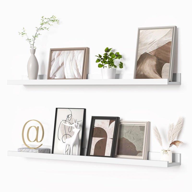 Heimlove Picture Ledge Shelf, Floating Shelves Set of 2, 36 Inches Picture Shelf for Wall with Ledge, Kids Bookshelf Wall Mounted for Living Room Bedroom Decor Books Photo Frames - White - Image 1