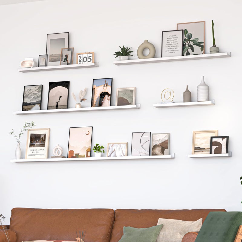 Heimlove Picture Ledge Shelf, Floating Shelves Set of 2, 36 Inches Picture Shelf for Wall with Ledge, Kids Bookshelf Wall Mounted for Living Room Bedroom Decor Books Photo Frames - White - Image 4