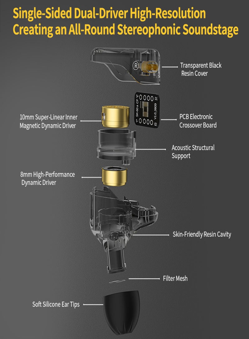 كي زد سماعات KZ Merga 2DD الديناميكية، سماعات موسيقى هاي فاي، سماعات أذن سلكية، 4 وحدات تشغيل، سماعة ضبط عالية الدقة، سماعات أذن رياضية للألعاب، كابل قابل للفصل ثنائي السنون، تحكم مدمج مع ميكروفون. - Image 5