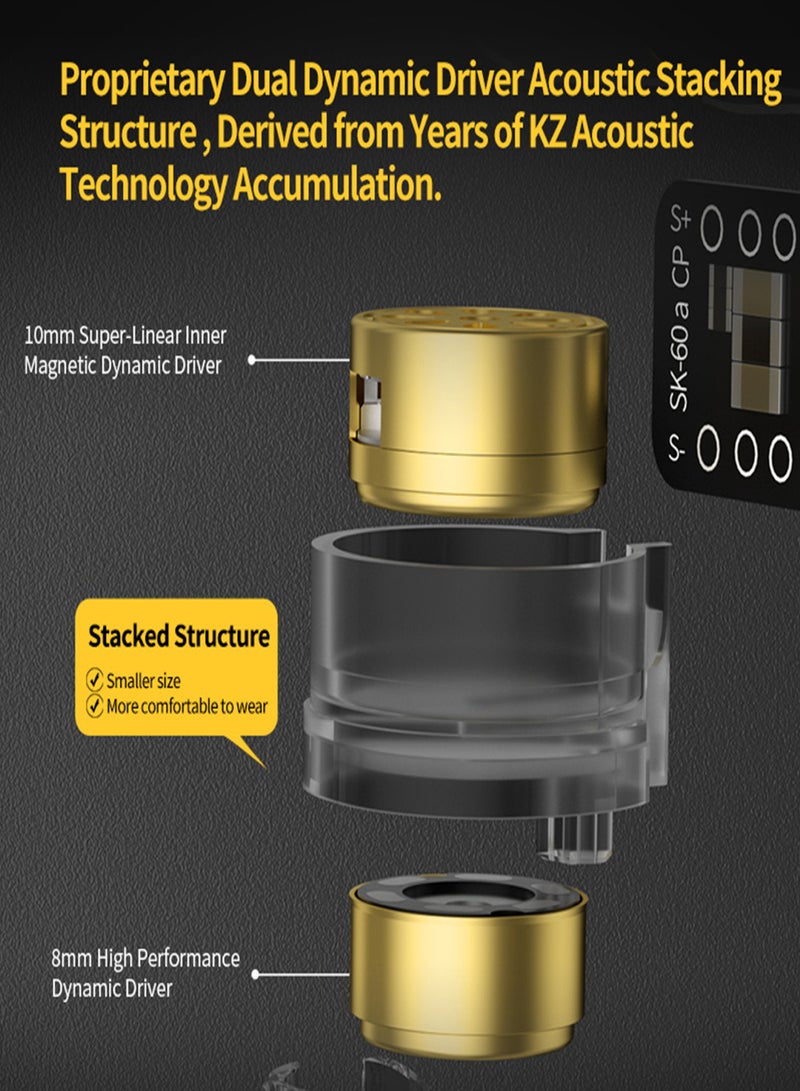 كي زد سماعات KZ Merga 2DD الديناميكية، سماعات موسيقى هاي فاي، سماعات أذن سلكية، 4 وحدات تشغيل، سماعة ضبط عالية الدقة، سماعات أذن رياضية للألعاب، كابل قابل للفصل ثنائي السنون، تحكم مدمج مع ميكروفون. - Image 2