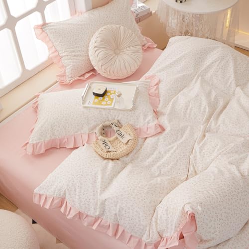 AMZTOP Princess Pink Floral Twin 100% Cotton Duvet Cover with Ruffle, Coquette Bedding, Teen Girls Romantic Comforter Cover with Zipper Closure, 3Pcs Vintage Floral Aesthetic Bedding Sets 68"x86" - Image 2