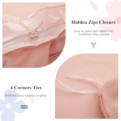 AMZTOP Princess Pink Floral Twin 100% Cotton Duvet Cover with Ruffle, Coquette Bedding, Teen Girls Romantic Comforter Cover with Zipper Closure, 3Pcs Vintage Floral Aesthetic Bedding Sets 68"x86" - Image 5